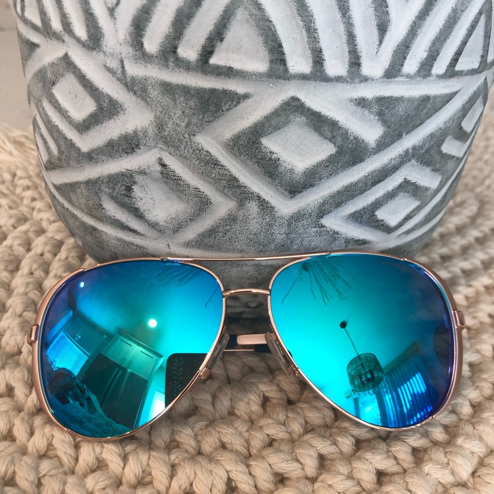 Michael Kors Rose Gold Frame Sunglasses with Blue Mirrored Lenses - Picture 2 of 6